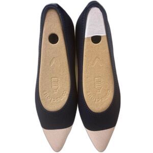 Vivaia Navy Cream Aria 5 Pointed Toe Ballet Flats Comfort Shoes EU 41/ US 9.5